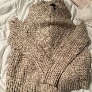 Light brown express cold shoulder sweater size large NWT